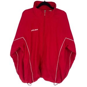 Bauer Full Zip‎ Warmup Jacket Red Men's XXL Nylon Mesh Lined Hockey Coat EUC